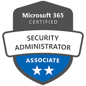Microsoft 365 Certified Security Administrator Associate certification badge.